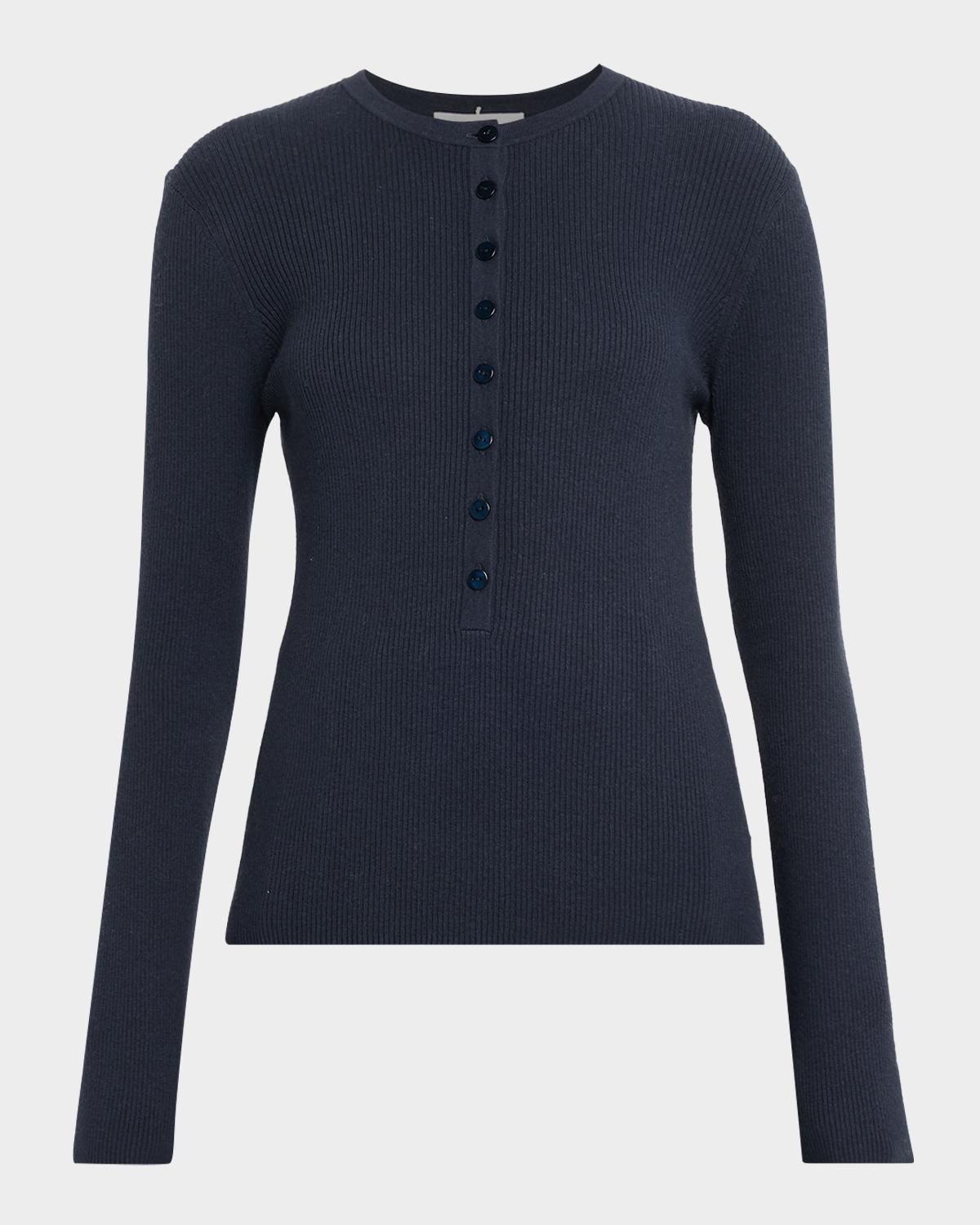 Lisa Yang Airi Cotton-Cashmere Henley Sweater