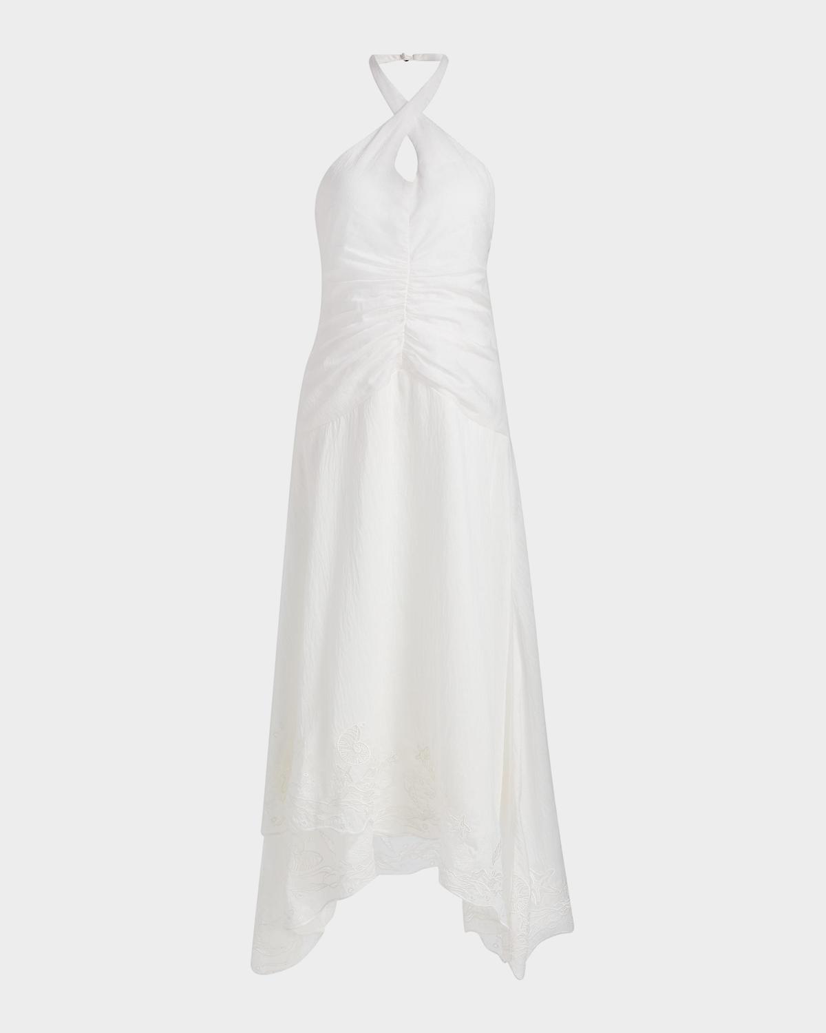 AMUR Romee Embroidered Halter Maxi Dress