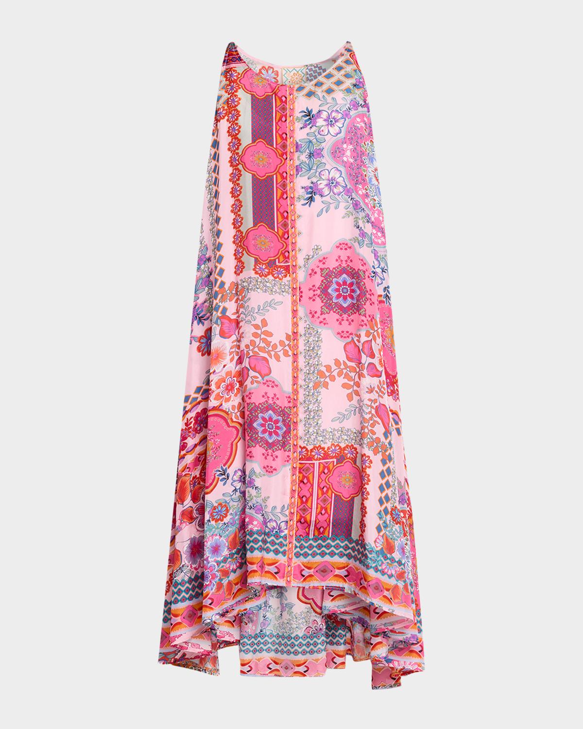 Johnny Was Dornaz High-Low Patchwork Silk Midi Dress
