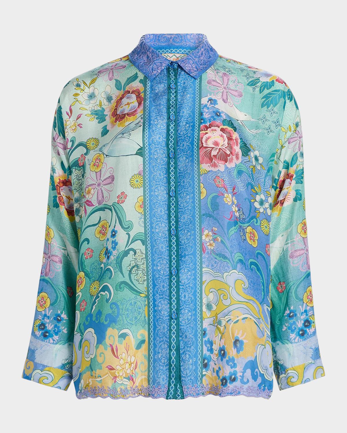 Johnny Was Audrey Printed Silk Shirt