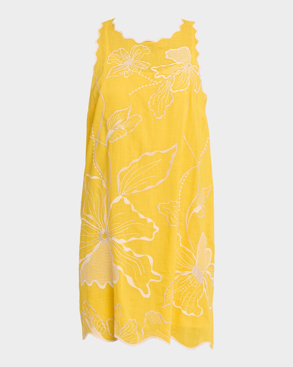 Johnny Was Floral-Embroidered Cotton Mini Shift Dress