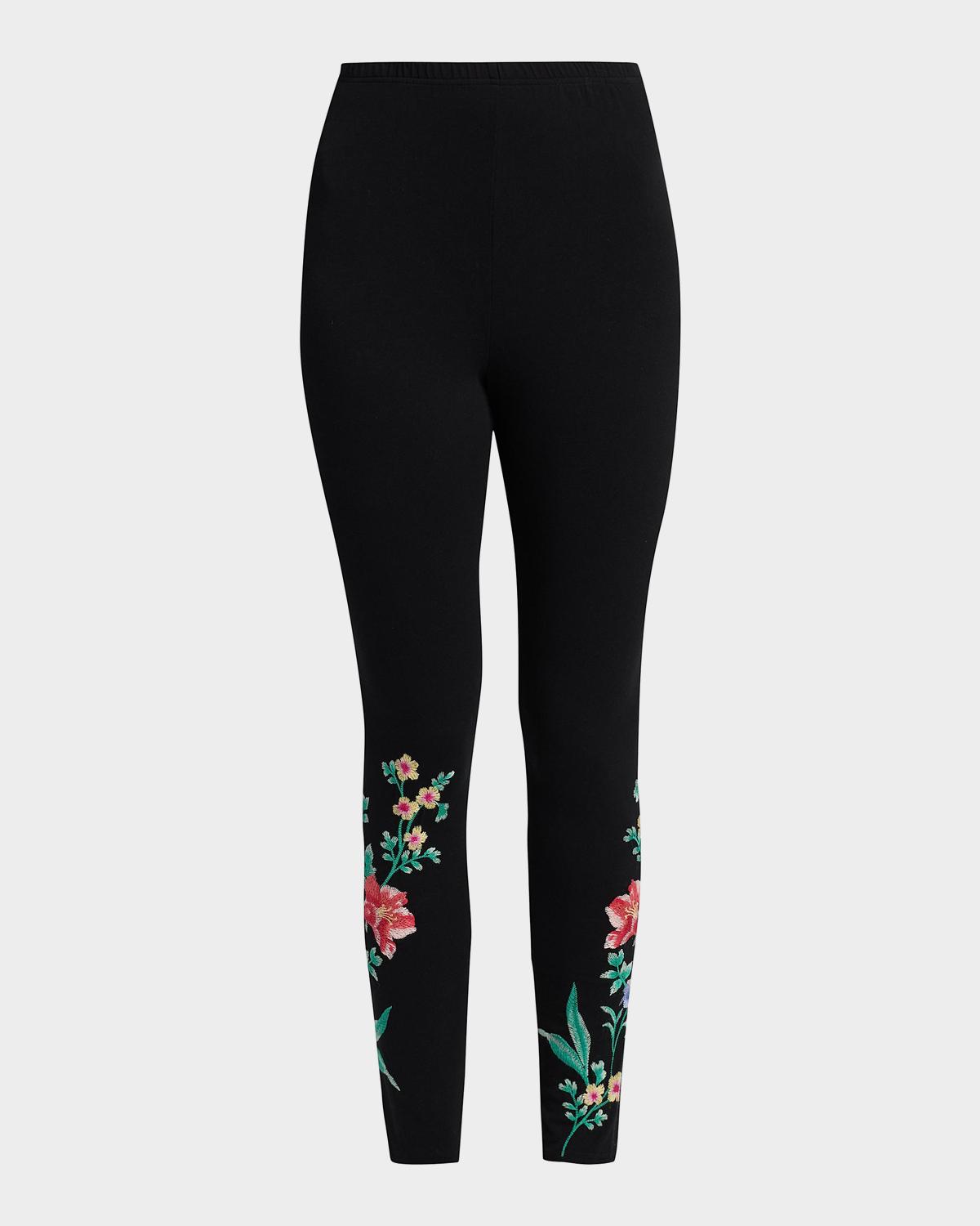 Johnny Was Celiora Embroidered Cotton-Blend Leggings