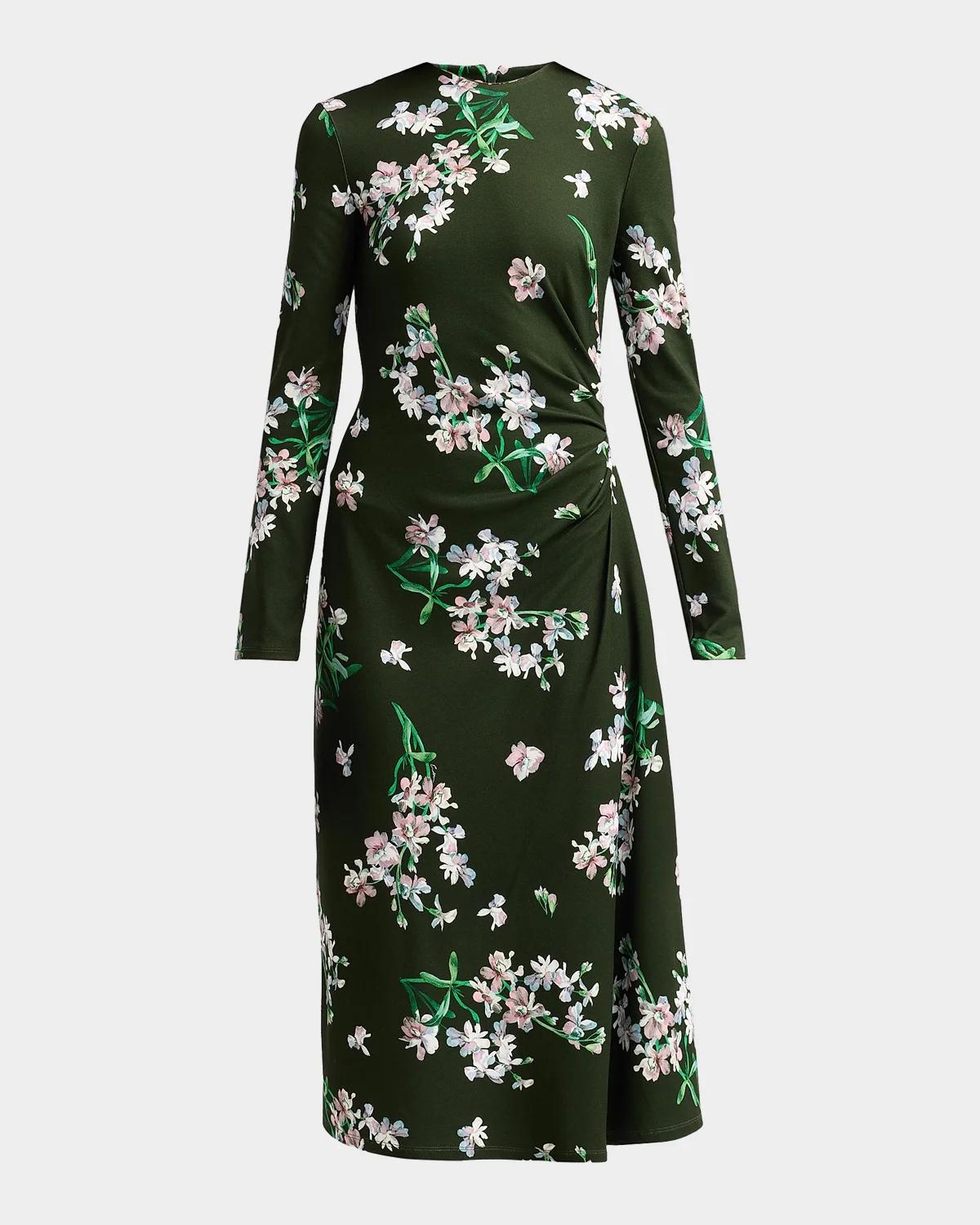 Erdem Floral Ponte Long-Sleeve Midi Dress