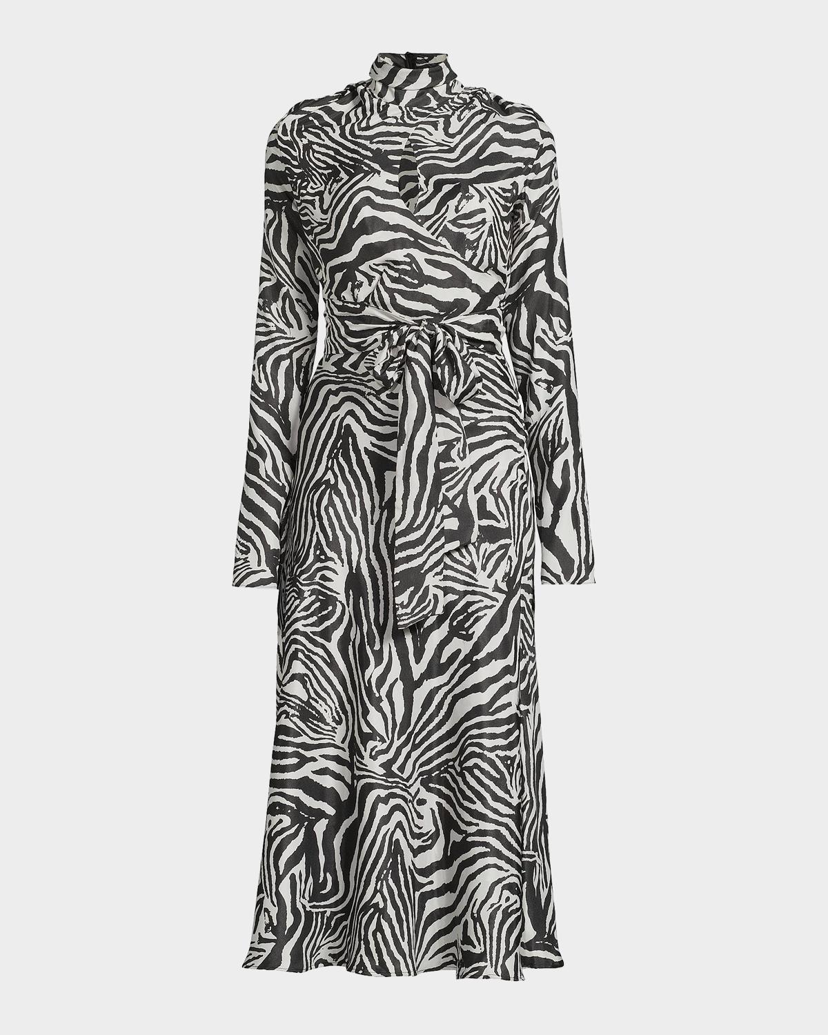 Undra Celeste Joi Zebra-Print Tie-Waist Midi Dress