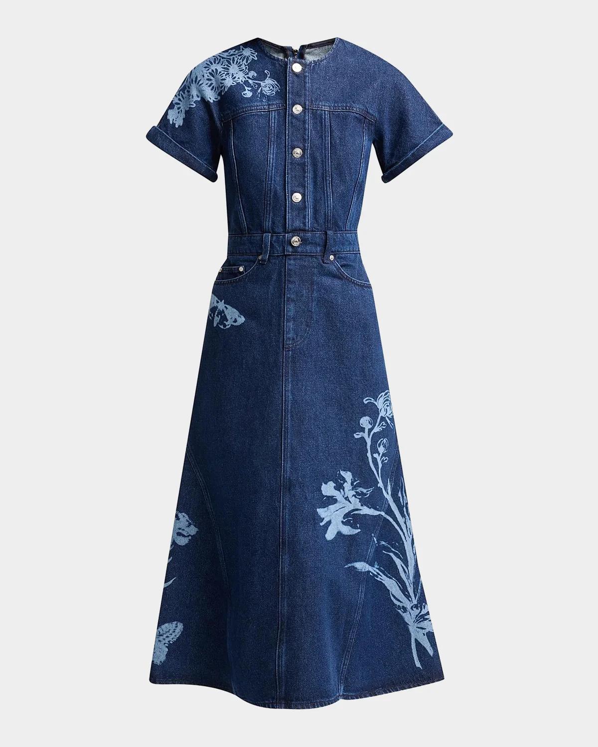 Erdem Floral Denim Midi Dress