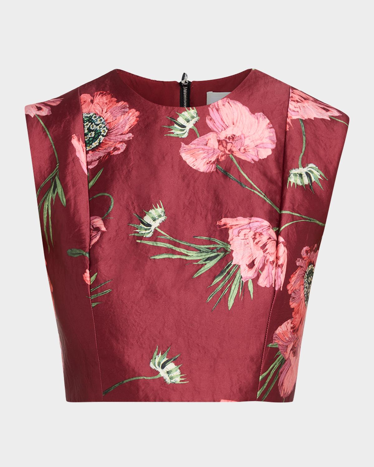 Erdem Floral Textured Satin Sleeveless Crop Top