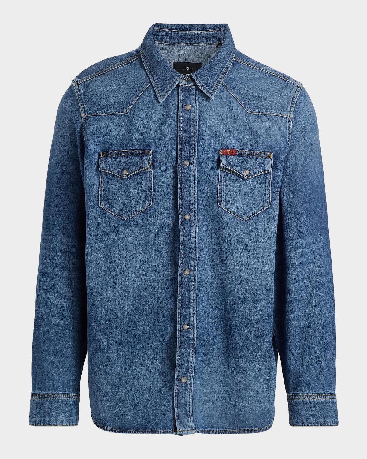 7 For All Mankind Men's Point Collar Denim Shirt