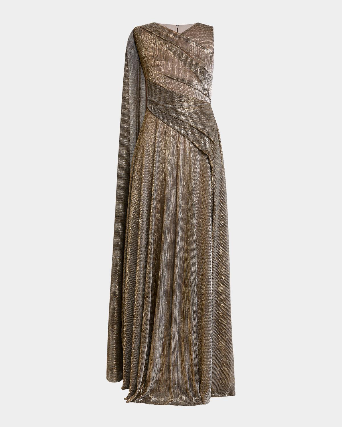 Talbot Runhof Shimmering Draped Sleeveless Evening Dress