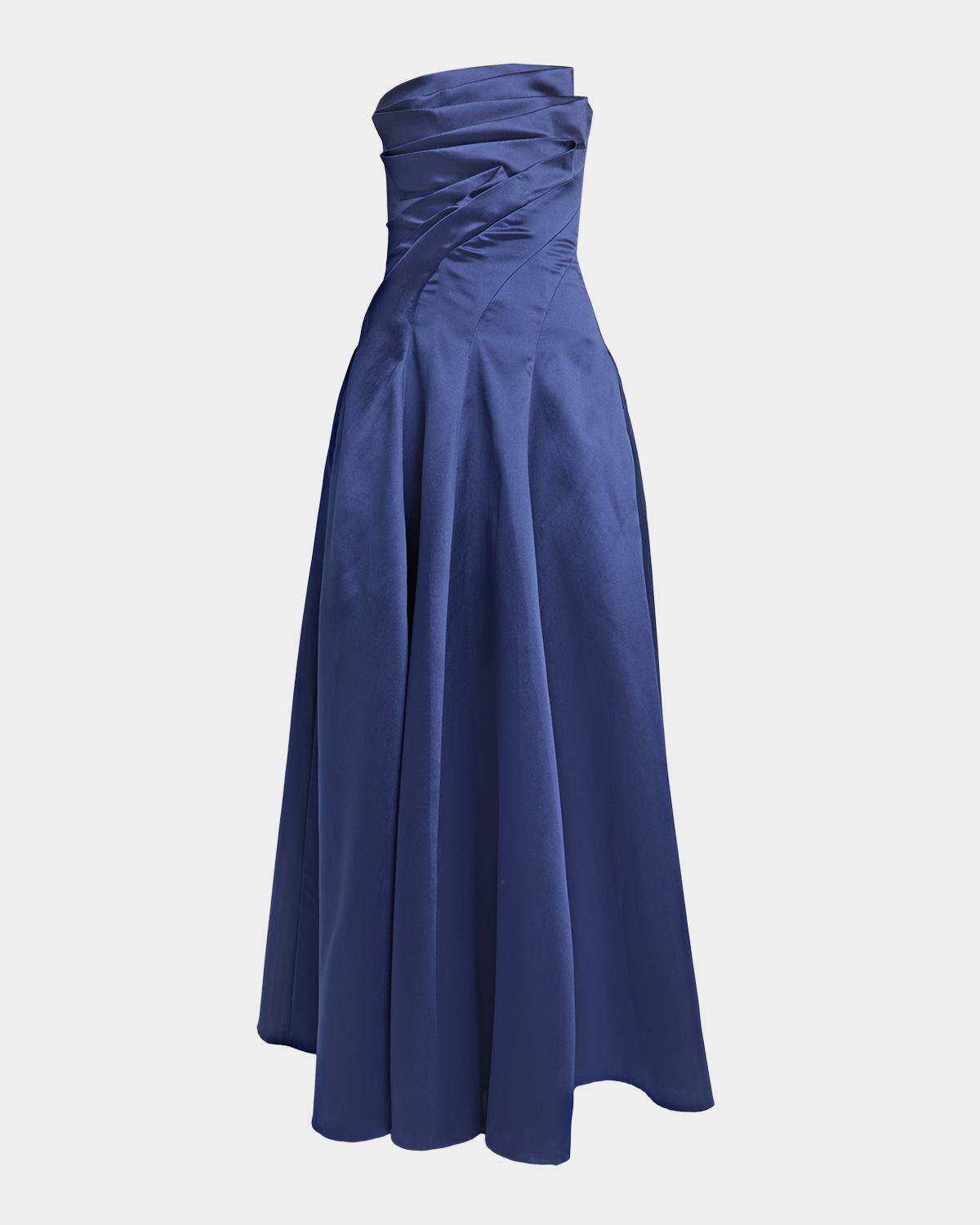 Talbot Runhof Strapless Zigzag Draped Mikado Silk Ball Gown