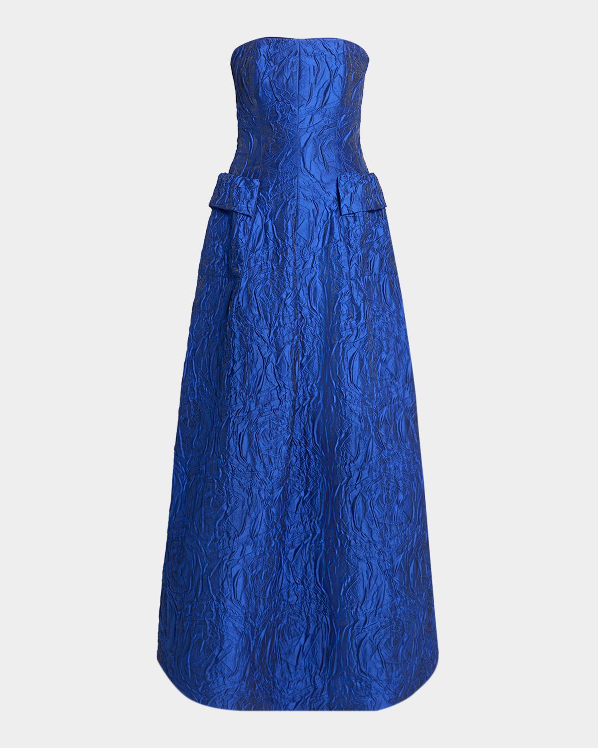 Talbot Runhof Strapless Poiret Rose Jacquard Pocket Gown