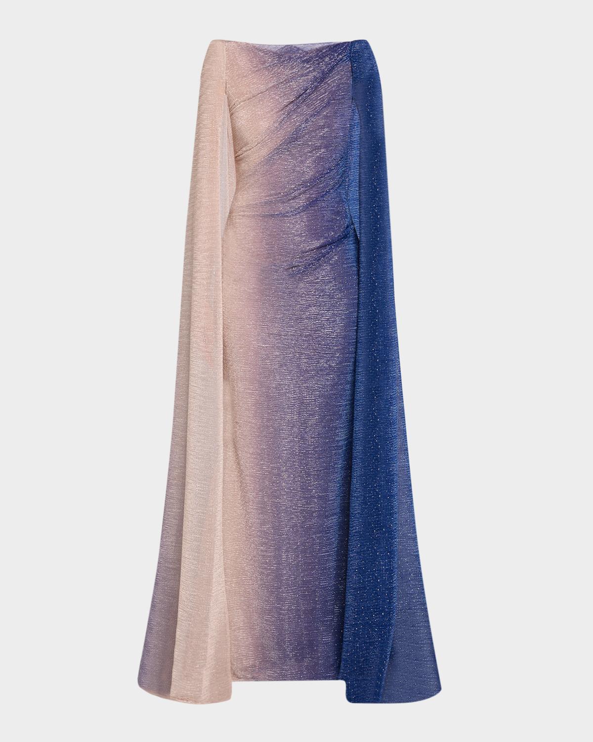 Talbot Runhof Degrade Voile Strong-Shoulder Cap Gown