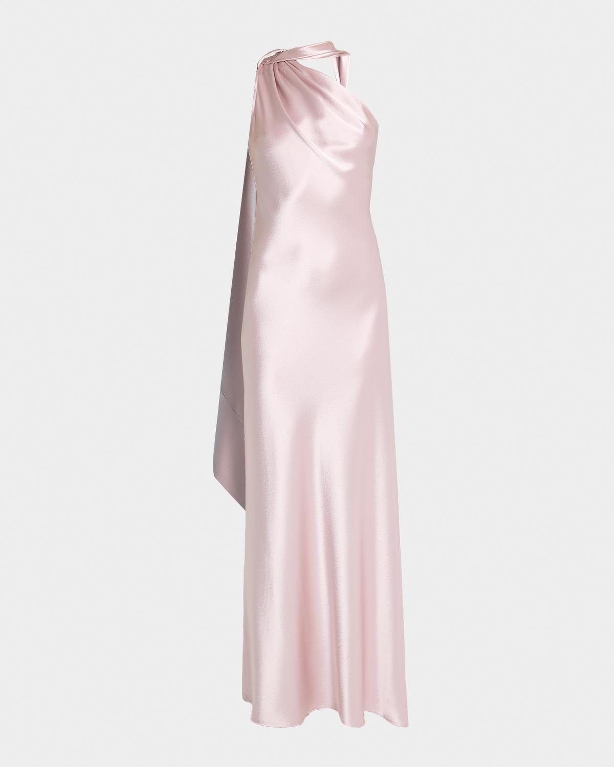 Talbot Runhof Crepe Satin One-Shoulder Long Evening Gown