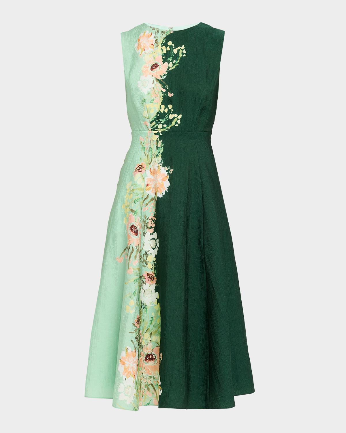 Saloni Flora Sleeveless A-line Midi Dress In Aster Trel