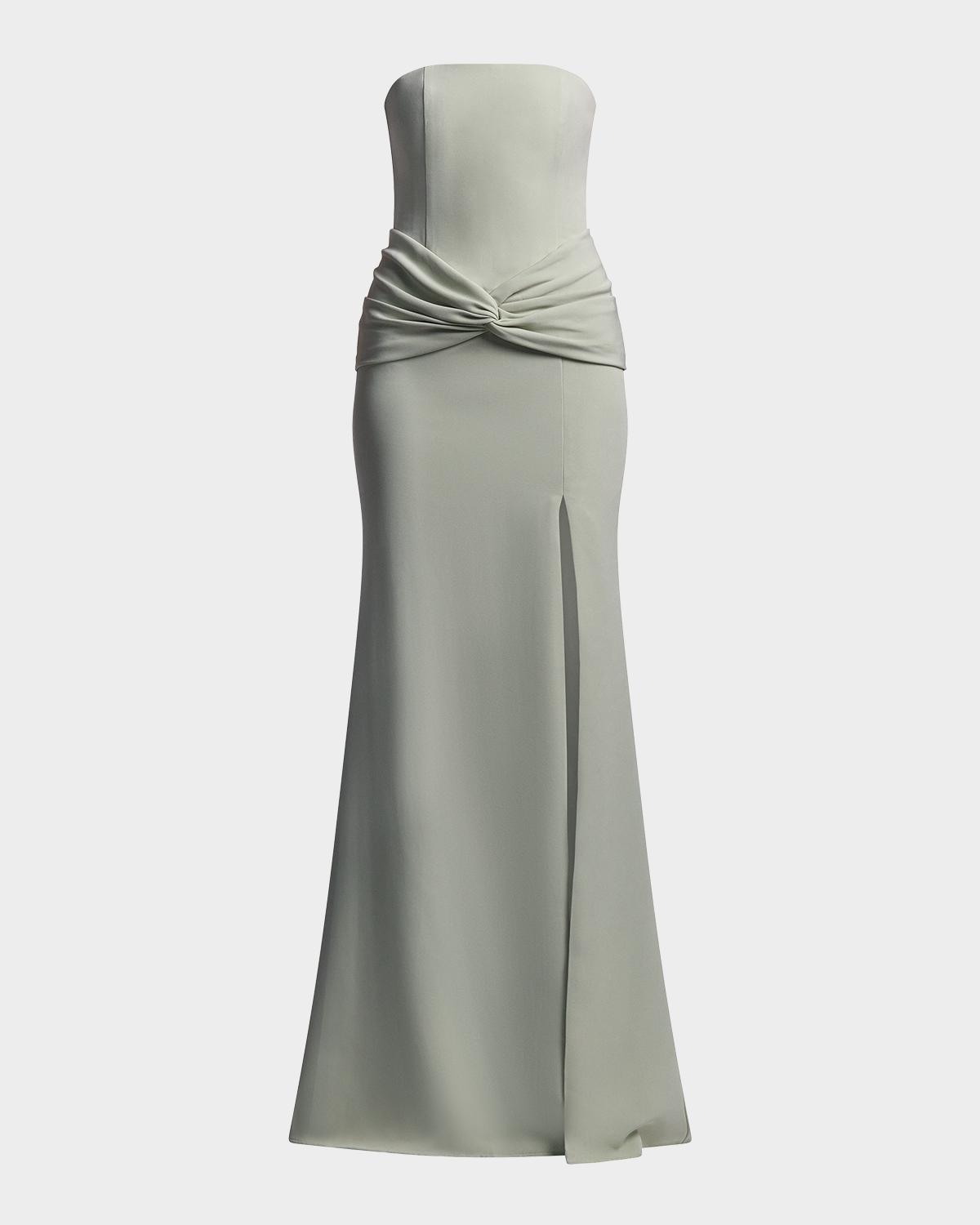 BCBGMAXAZRIA Sylvia Strapless Twist-Front Crepe Column Gown