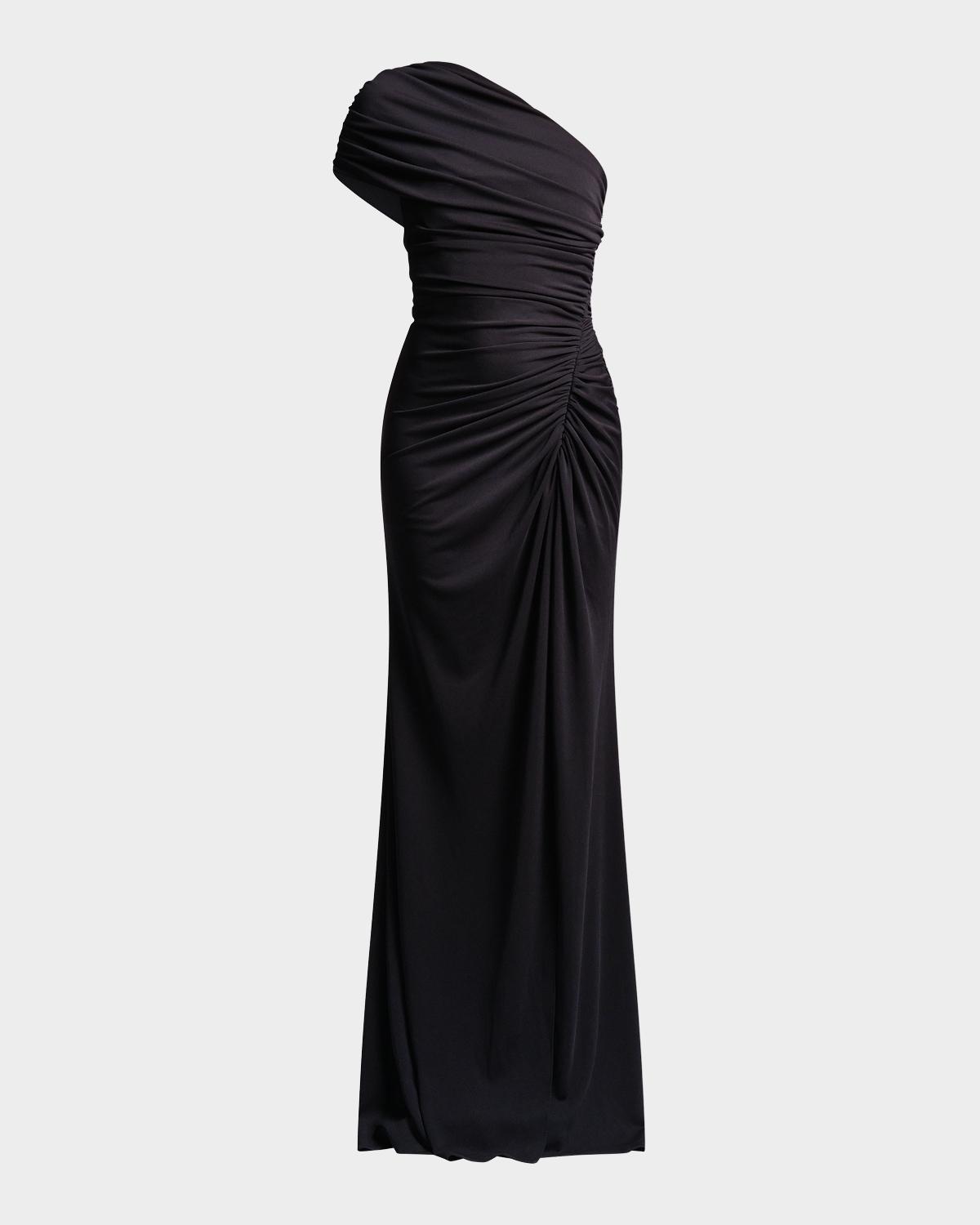 BCBGMAXAZRIA Solina Ruched One-Shoulder Stretch Jersey Gown
