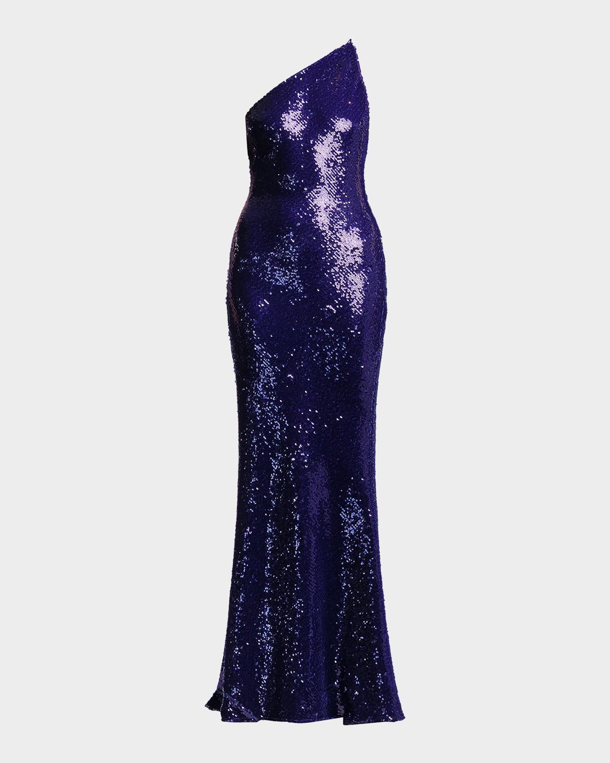 BCBGMAXAZRIA Estelle Open-Back Sequin Column Gown