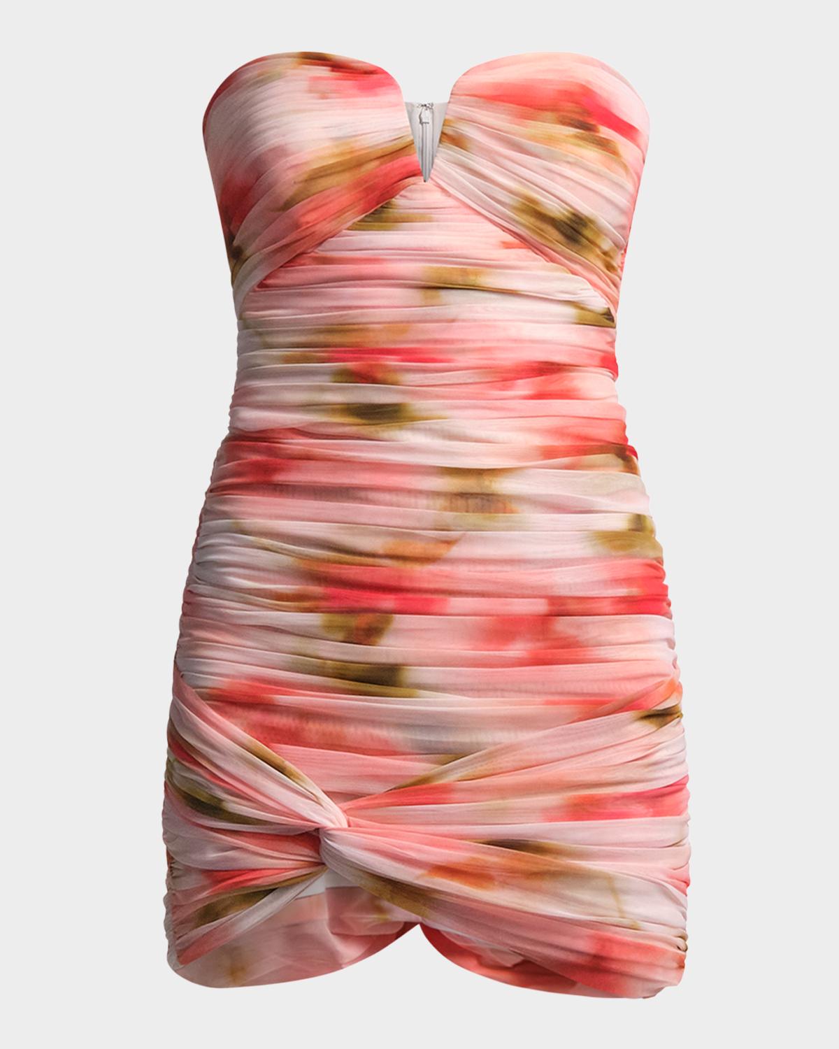 BCBGMAXAZRIA Elia Strapless Ruched Mesh Mini Dress