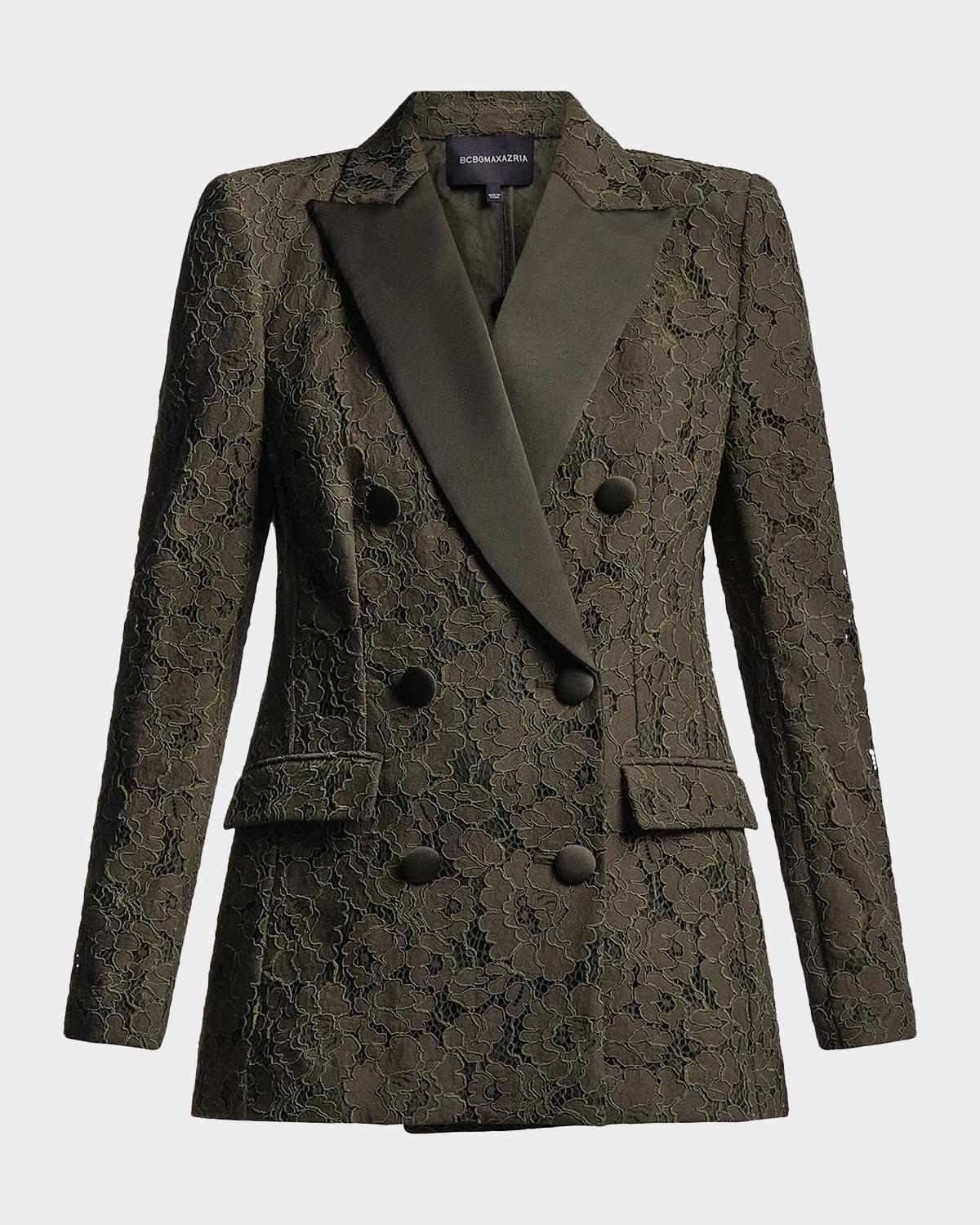 BCBGMAXAZRIA Kaia Double-Breasted Satin & Lace Blazer