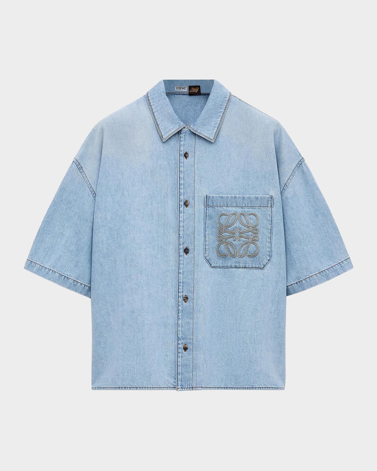 LOEWE Men's LOEWE x Paula's Ibiza Anagram Denim Short-Sleeve Shirt