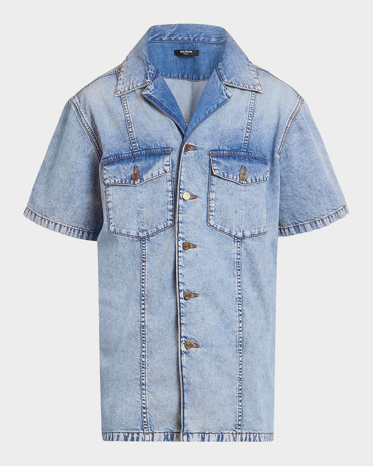 Balmain Men & Apos;s Cotton Denim Camp Shirt In Blue