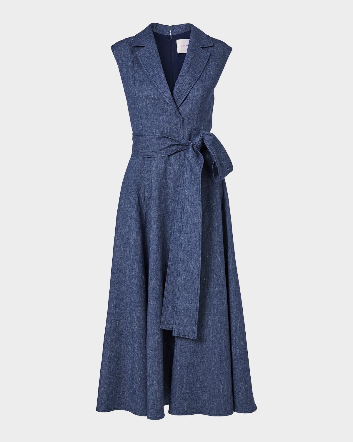 Carolina Herrera Linen-Blend Sleeveless Trench Midi Dress