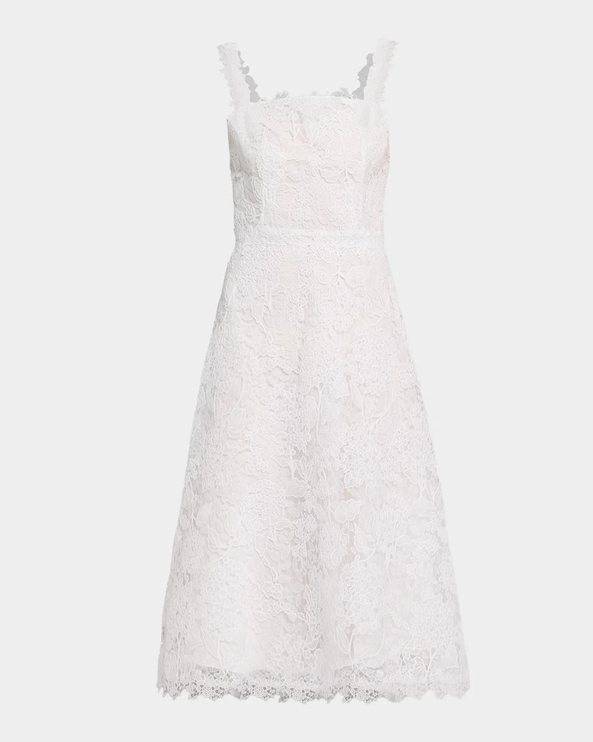 Carolina Herrera Florale Guipure Lace Sleeveless Midi Dress