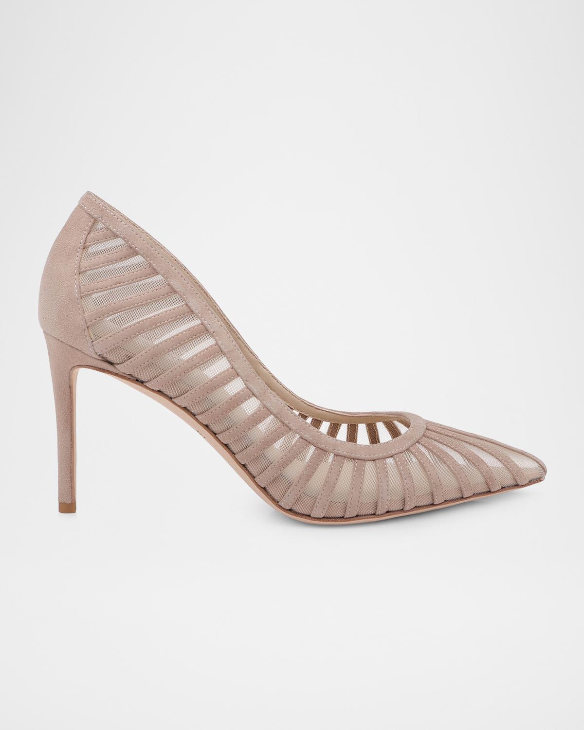 L 'AGENCE 85mm Lenox Mesh and Suede Pumps
