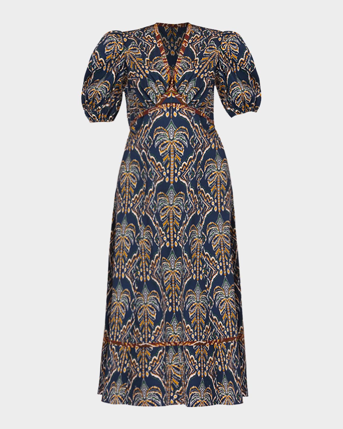 Shoshanna Gemma Abstract-Print Empire Midi Dress