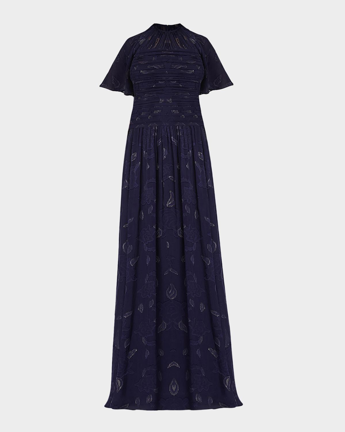 Shoshanna Serafina Flutter-Sleeve Floral Burnout Gown