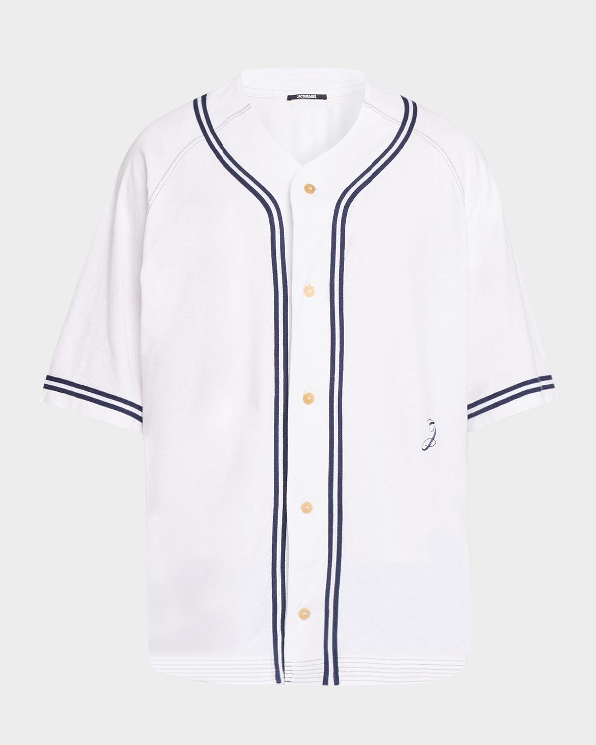 Jacquemus Men's La Chemise Cotton and Hemp Baseball Shirt