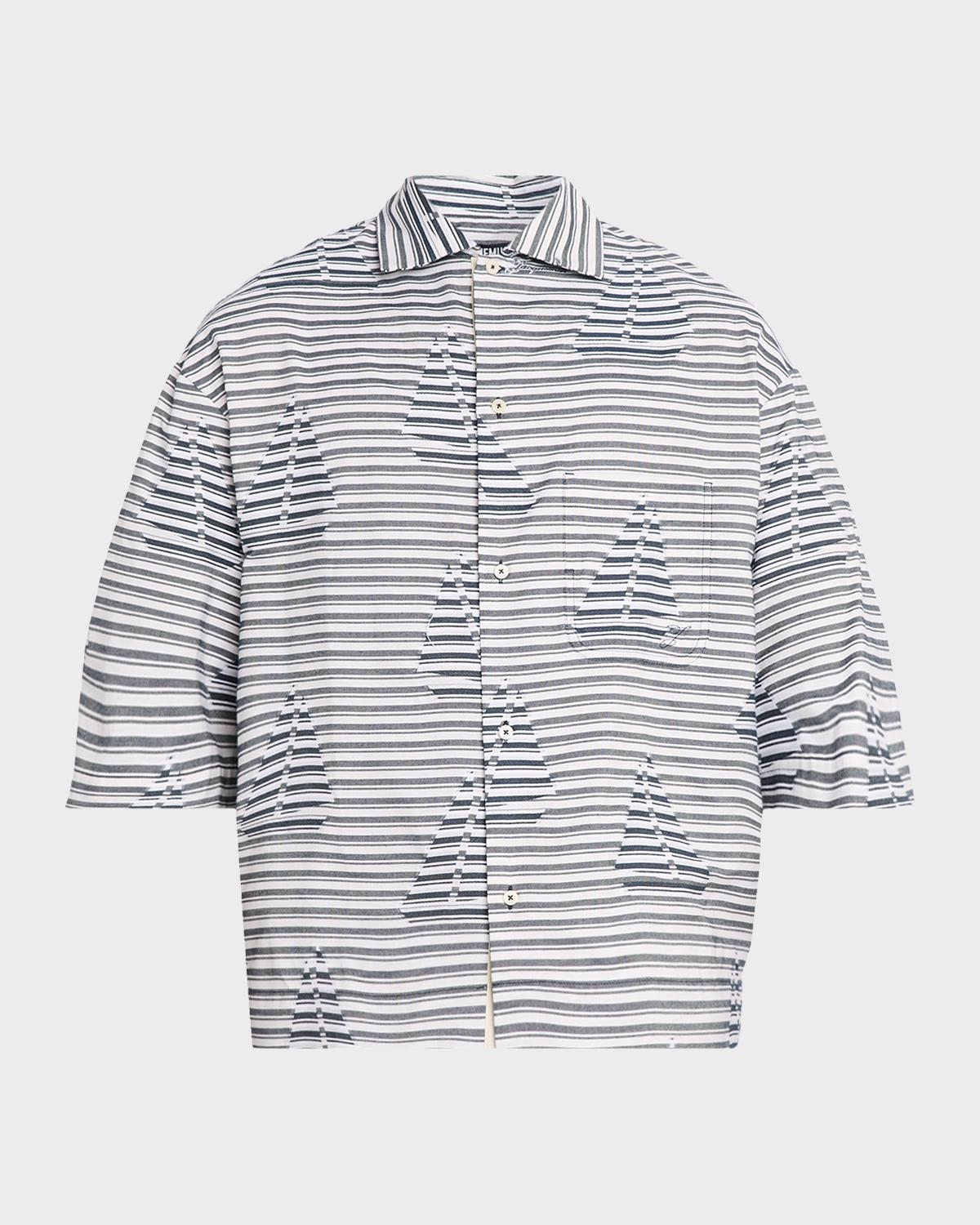 Jacquemus Men's La Chemise Plage Stripe Sailboat Short-Sleeve Shirt