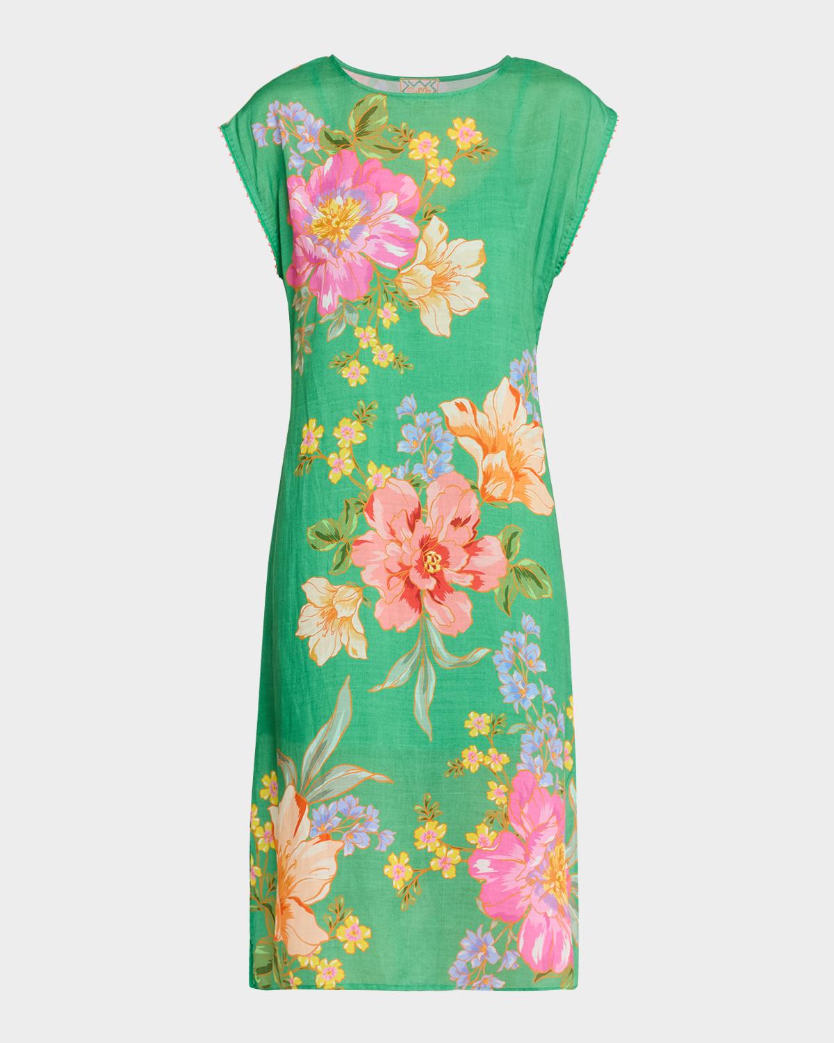 Johnny Was Floral-Print Shift Midi Dress