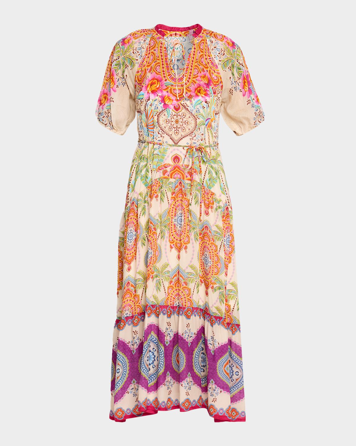 Johnny Was Rusi Tiered Botanical-Print Midi Dress