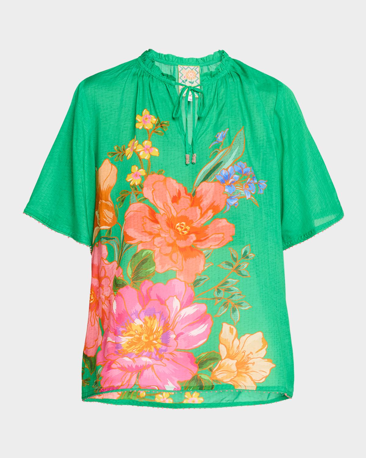 Johnny Was Breezy Floral-Print Blouse