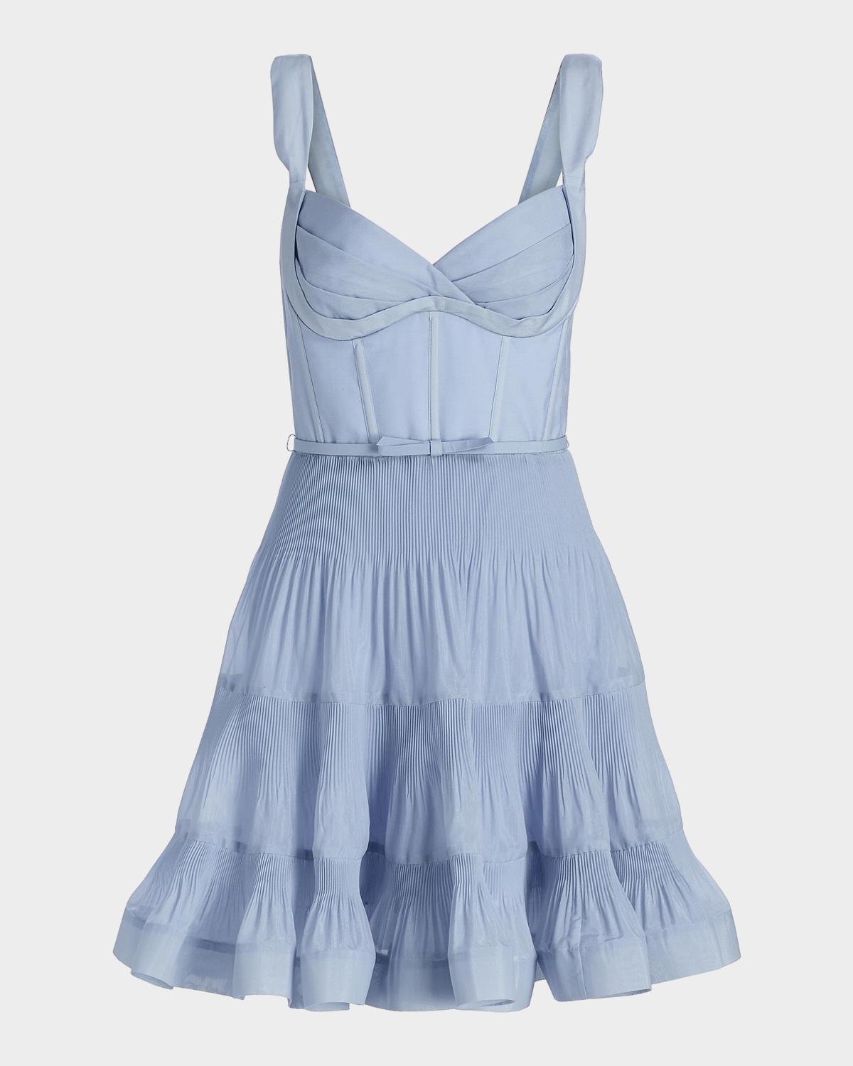 Belted Tiered Sleeveless Fit-&-Flare Mini Dress