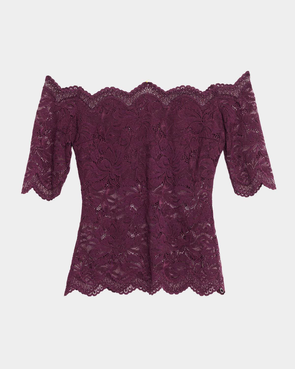 Rabanne Off-The-Shoulder Lace Elbow-Sleeve Top