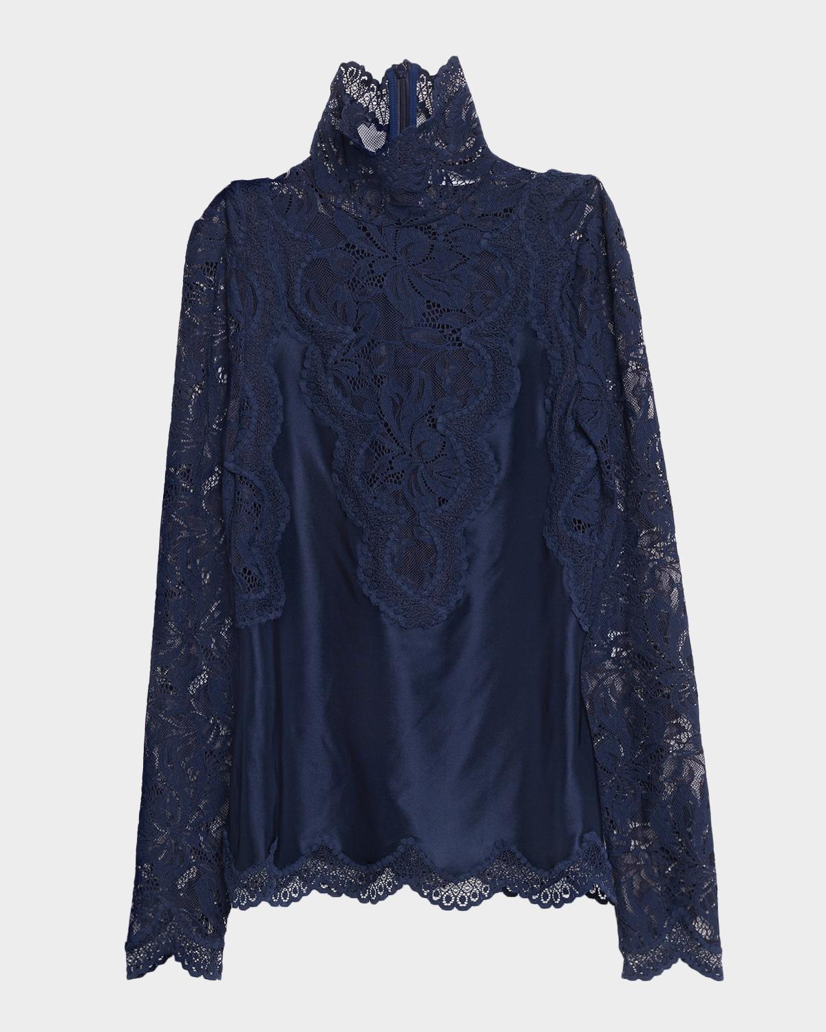 Rabanne Turtleneck Lace And Jersey Long-Sleeve Top