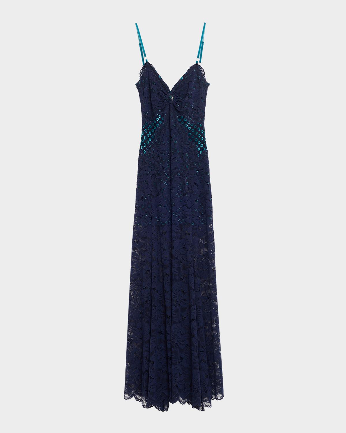 Rabanne Long Lace V-Neck Sleeveless Dress