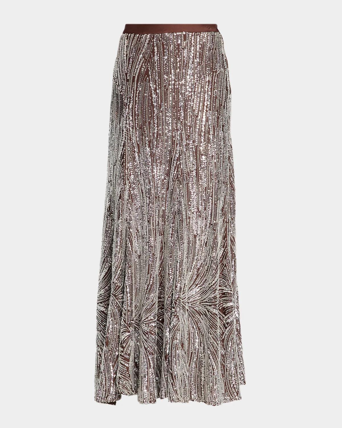 Rabanne Embellished Satin A-Line Maxi Skirt