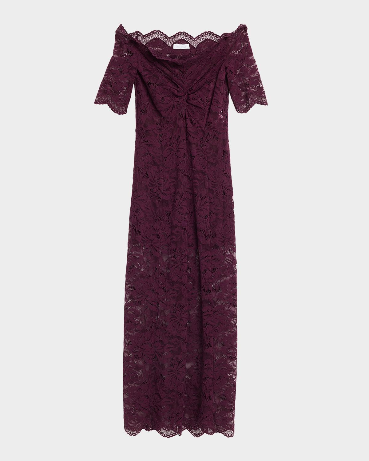 Rabanne Off-The-Shoulder Twisted Lace Midi Dress