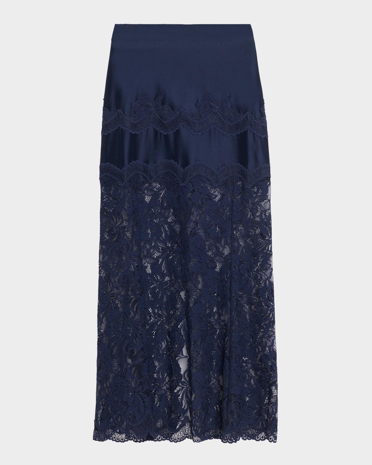 Rabanne Sheer Lace and Jersey Midi Skirt
