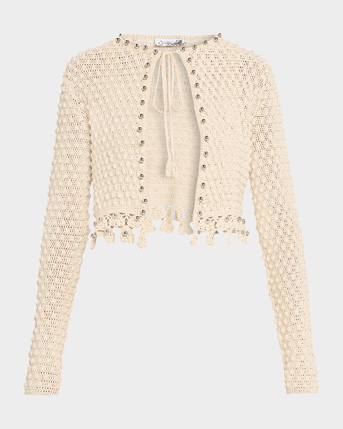 Rabanne Textured Knit Neck-Tie Crop Cardigan