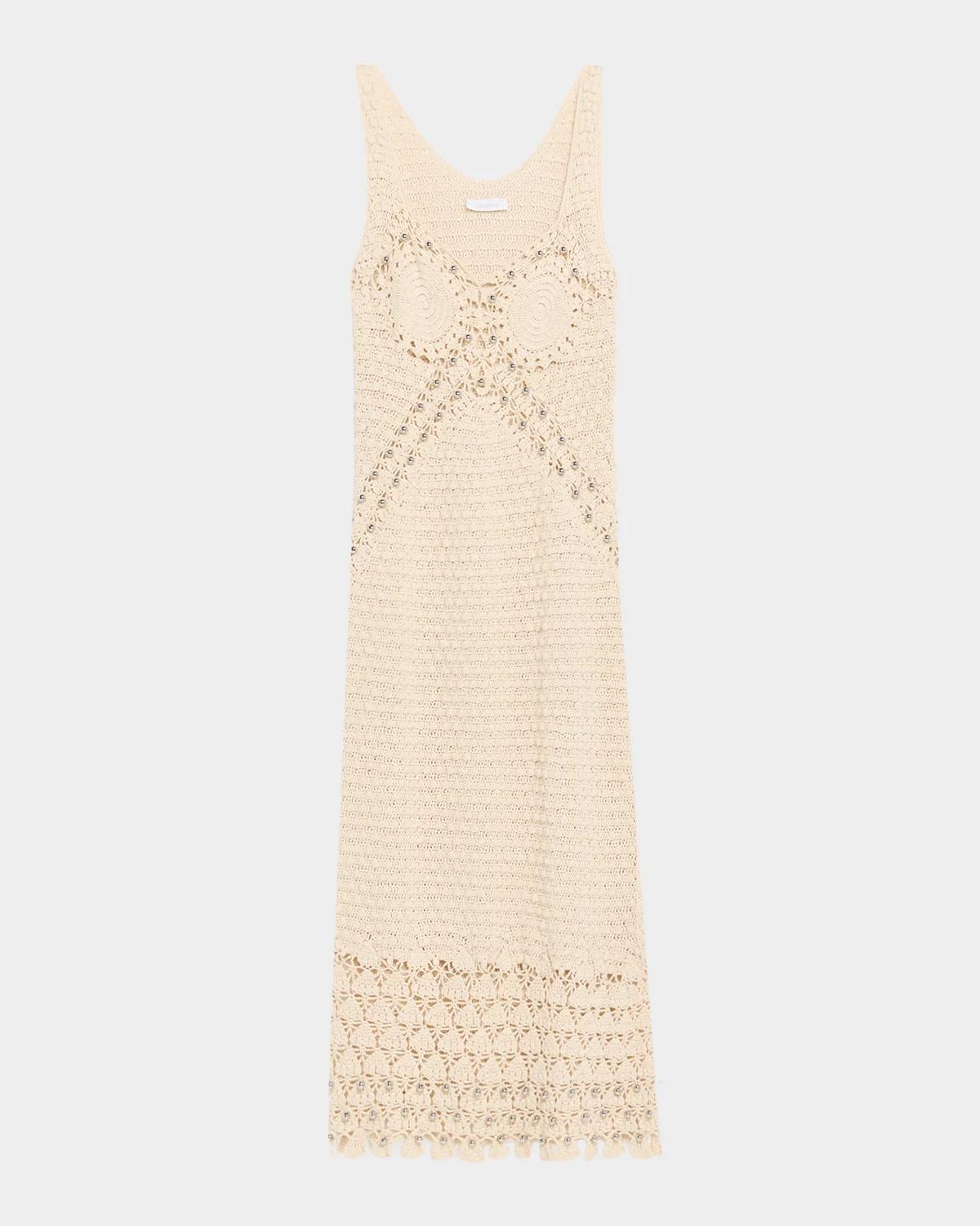 Rabanne Embellished Textured Crochet Knit Midi Dress