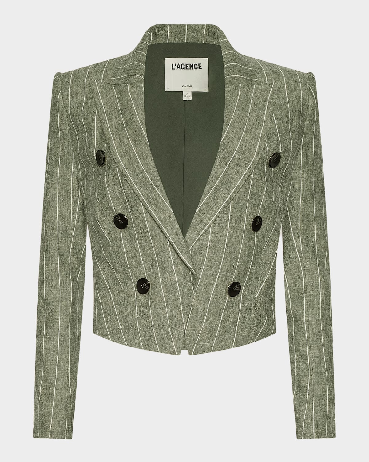 L & Apos;agence Lila Striped Linen-blend Blazer In Olive Gree