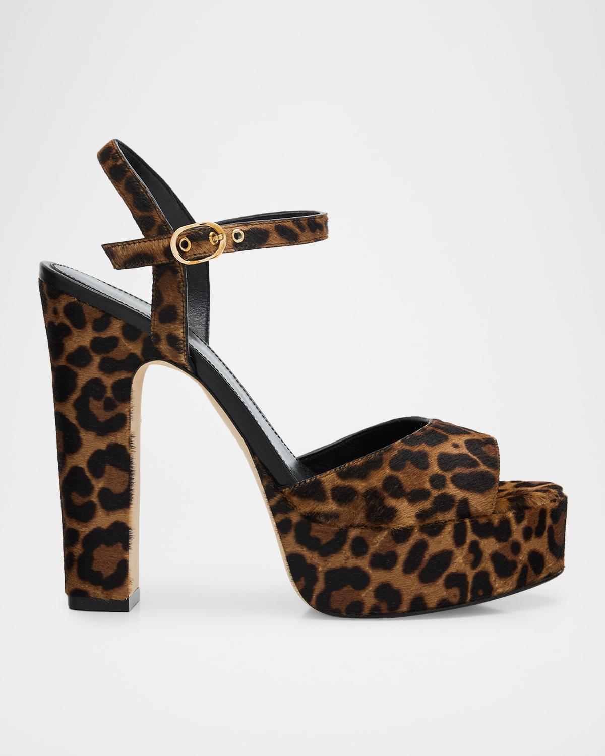 Stuart Weitzman 130mm Reade Leopard-Printed Calf Hair Platform Sandals