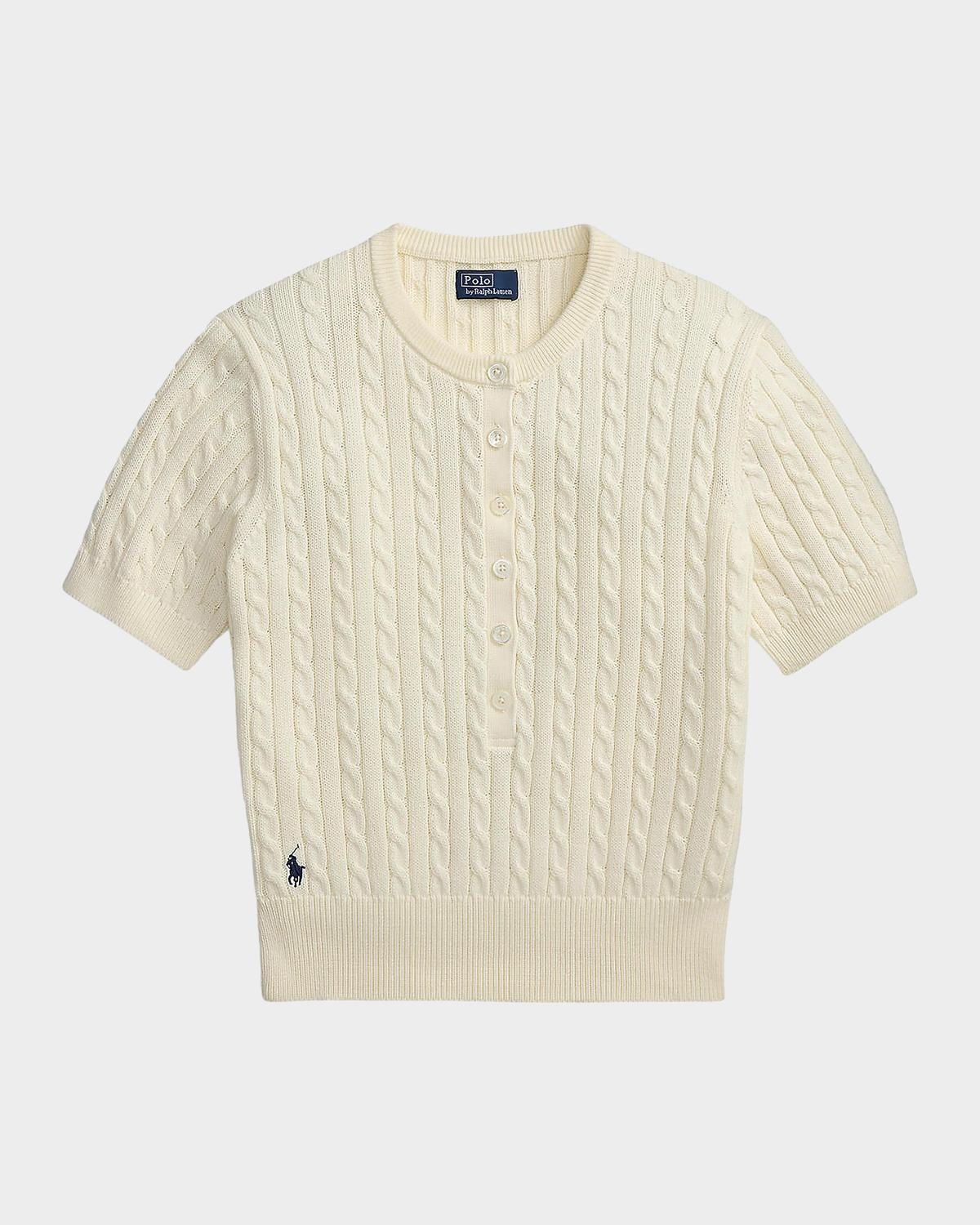 Cable-Knit Cotton Henley Sweater