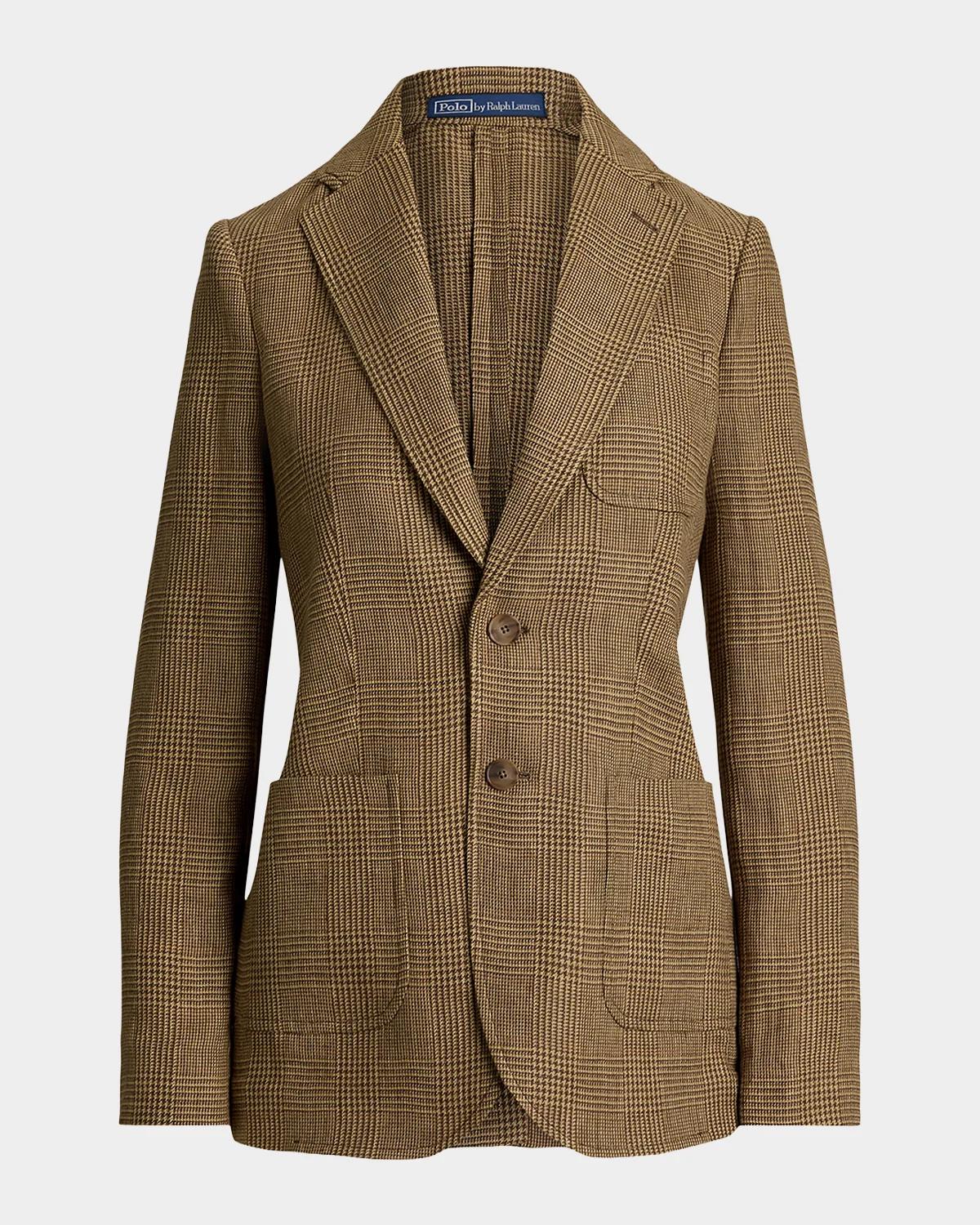 Polo Ralph Lauren Single-breasted Glen Plaid Linen Blazer In Brown/tan