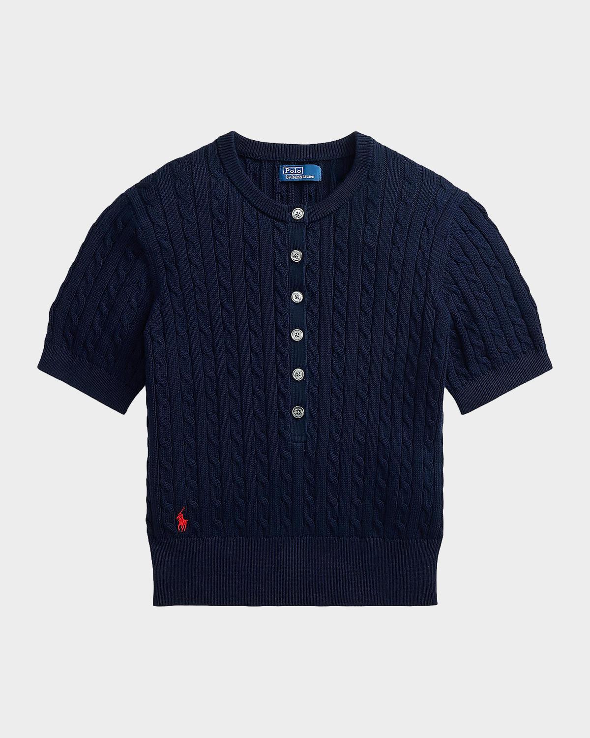 Cable-Knit Cotton Henley Sweater
