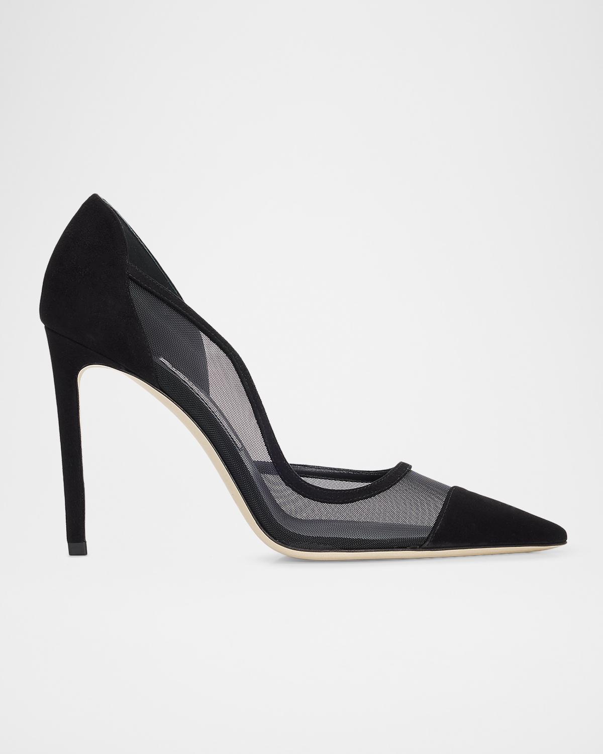 Jimmy Choo Brigitte 100mm Mesh & Suede d 'Orsay Pumps