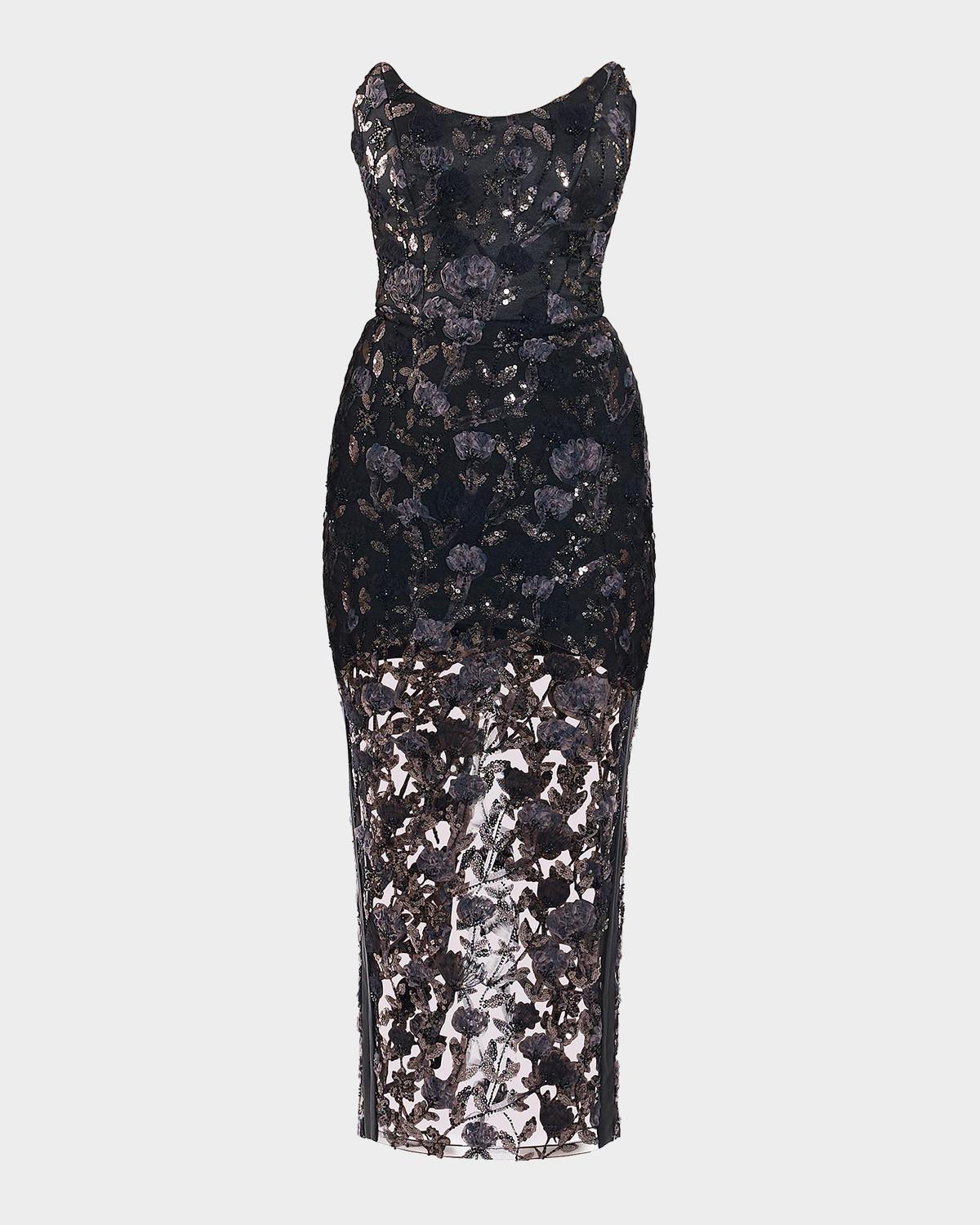 ZHIVAGO Roses & Their Ashes Sheath Cocktail Midi Dress